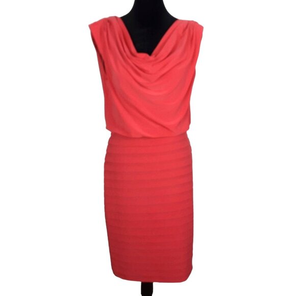 Adrianna Papell Coral Sleeveless Cowl Neck Tiered Sheath Cocktail Dress Size 6